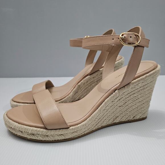 NEW Stuart Weitzman Teddi Wedge Women 10.5 Tan Leather Espadrille Sandal Beige - Picture 13 of 13